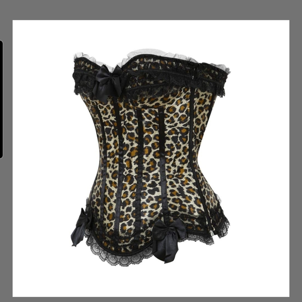 Leopard Print Corset with Black Lace Trim